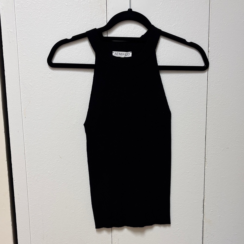 Black knitted halter neck tank top